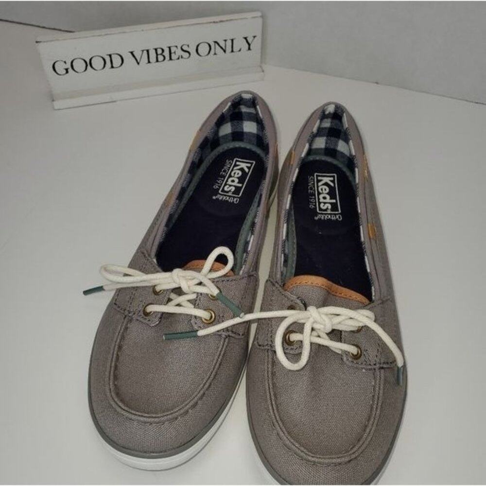 Keds Glimmer Canvas Boat Sneakers Size 7 Grey Blue Light Academia Preppy Style - Picture 4 of 8